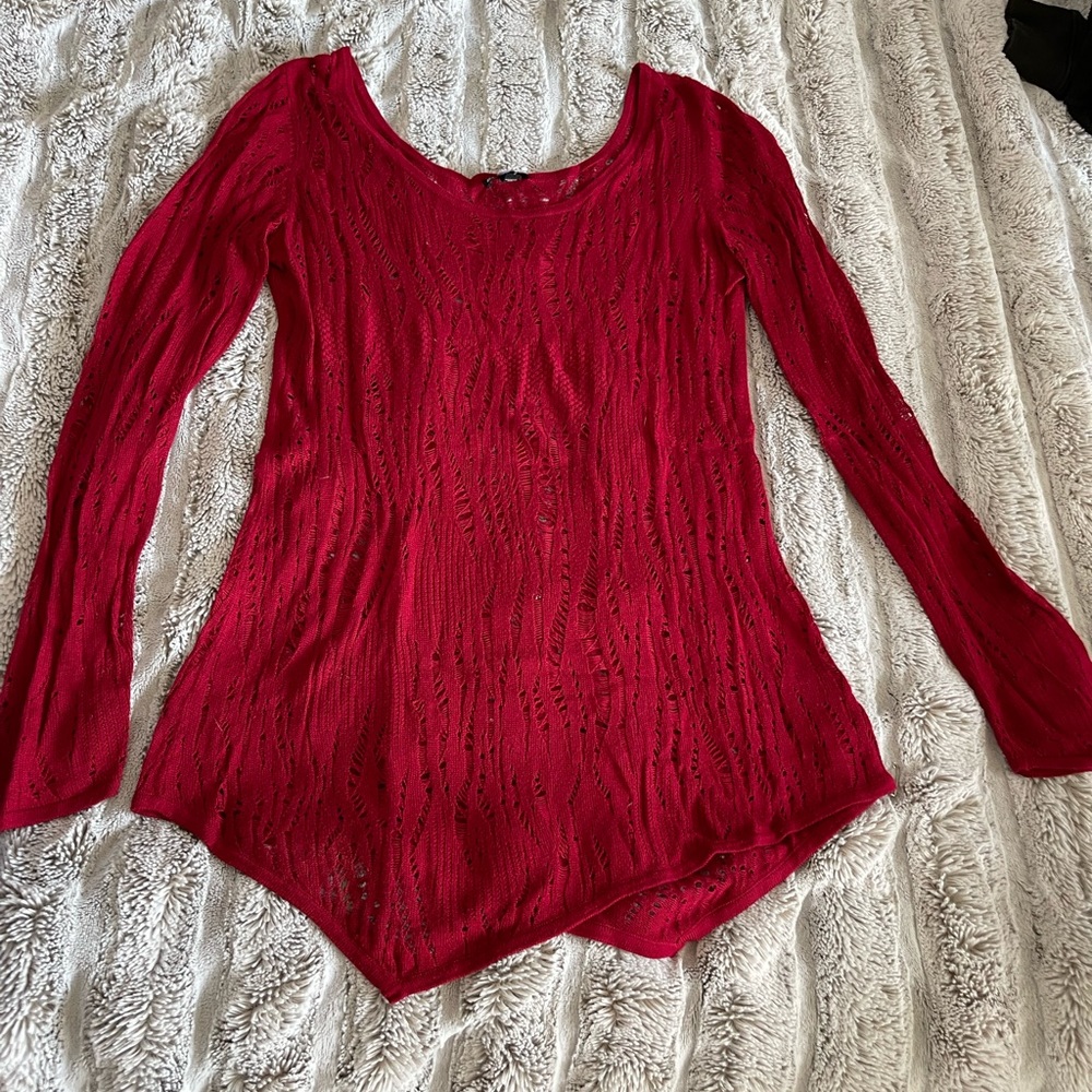 EUC Express Crochet like long sleeve red top size Large